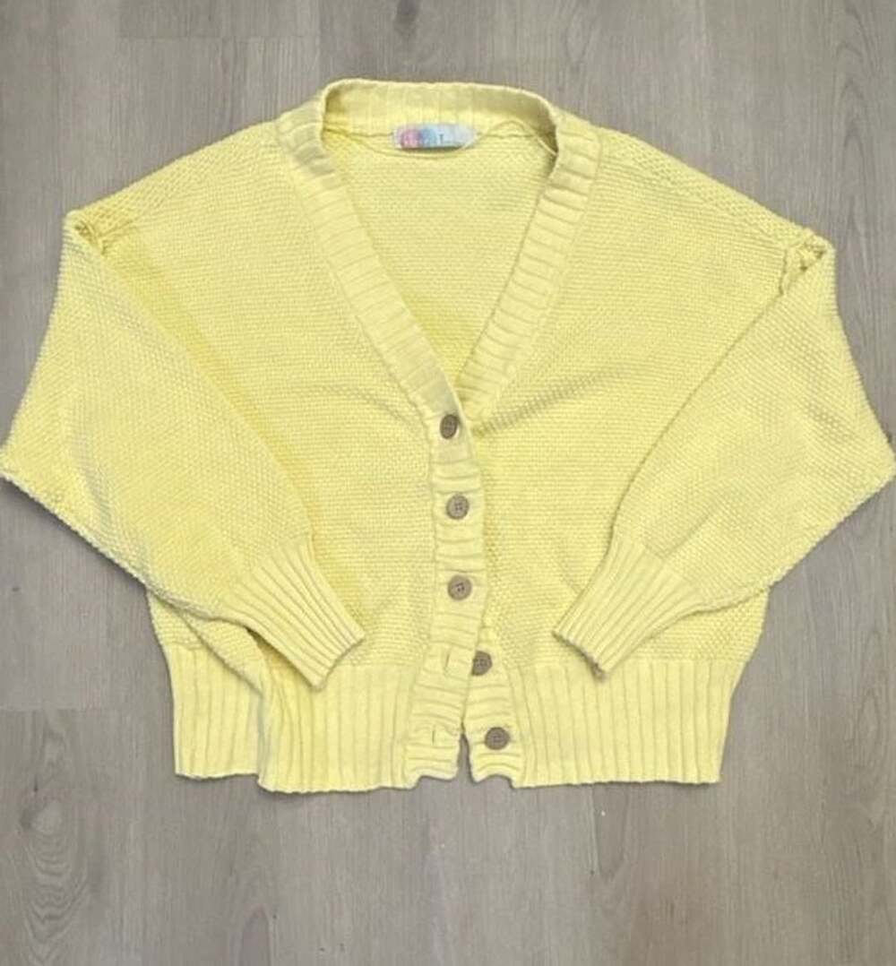 FP Beach Cardigan Size M Pastel Yellow Cotton V-Neck Button Up Knit Sweater